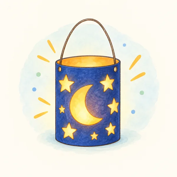 Illustration einer Laterne mit Mond und Sternen